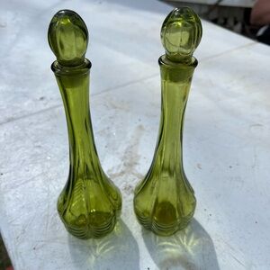 vintage Avon Bird of Paradise sea green decanters